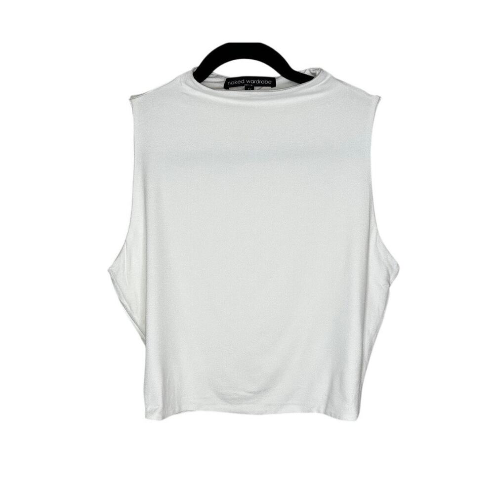 Naked Wardrobe NWOT White Mock Neck Sleeveless Crop Top 1X Double Lined Stretch